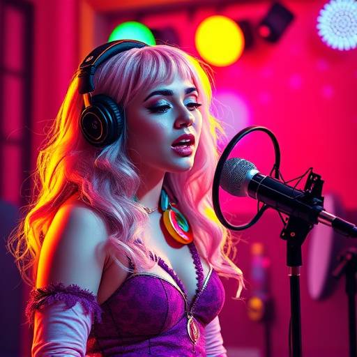 Pop artist 'Luna' performing in the studio during recording of her hit single
